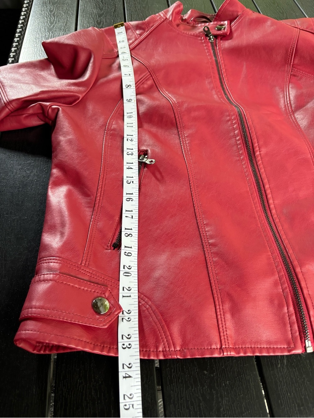 Red Pu Leather Bomber Jacket R1 - Picture 9 of 9